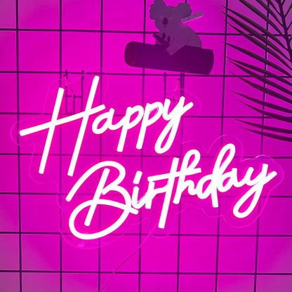 Happy Birthday Neon Sign for Wall Decor, Warm White LED Neon Light Signs, Art Decoration Happy Birthday Neon Light Sign for All Birthday Party Decoration with 2 Pcs Pasters (17×12 Inch)