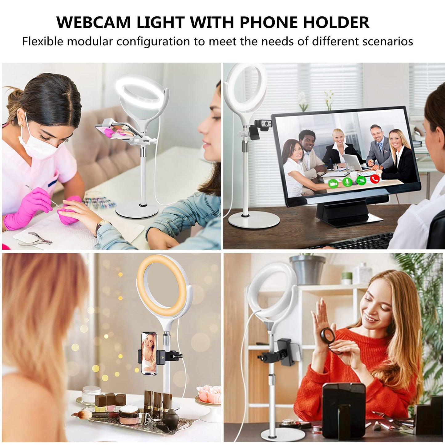 Desk Ring Light with Stand, 10.5'' Selfie Phone Light for Video Recording, Adjustable Circle Ringlight for Computer Laptop Zoom Meeting, Conference Video Calls, Podcast, Streaming, Photography