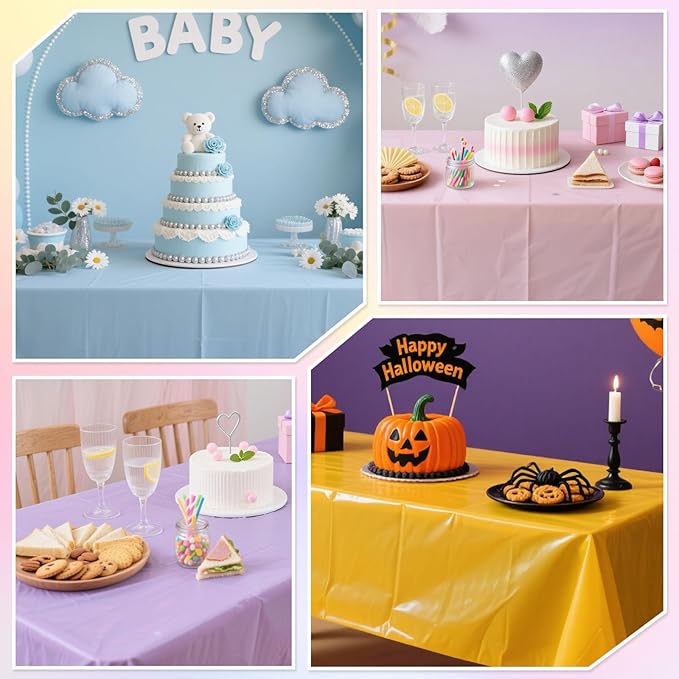 12 Packs Pastel Rainbow Tablecloths Pastel Color Disposable Plastic Table Cloth 54 x 108 Inch Waterproof Table Covers for Ice Cream Party Baby Shower Wedding Baby Birthday Parties Decorations