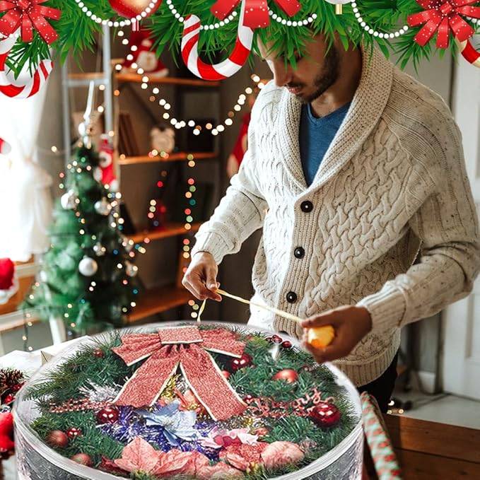 ProPik Christmas Wreath Storage Bag 24" - 2 Pack Clear Xmas Wreath Storage Container - Garland Holiday Artificial Wreath Storage Holder - Water Proof Transparent PVC - with Handles (24 Inch, White)