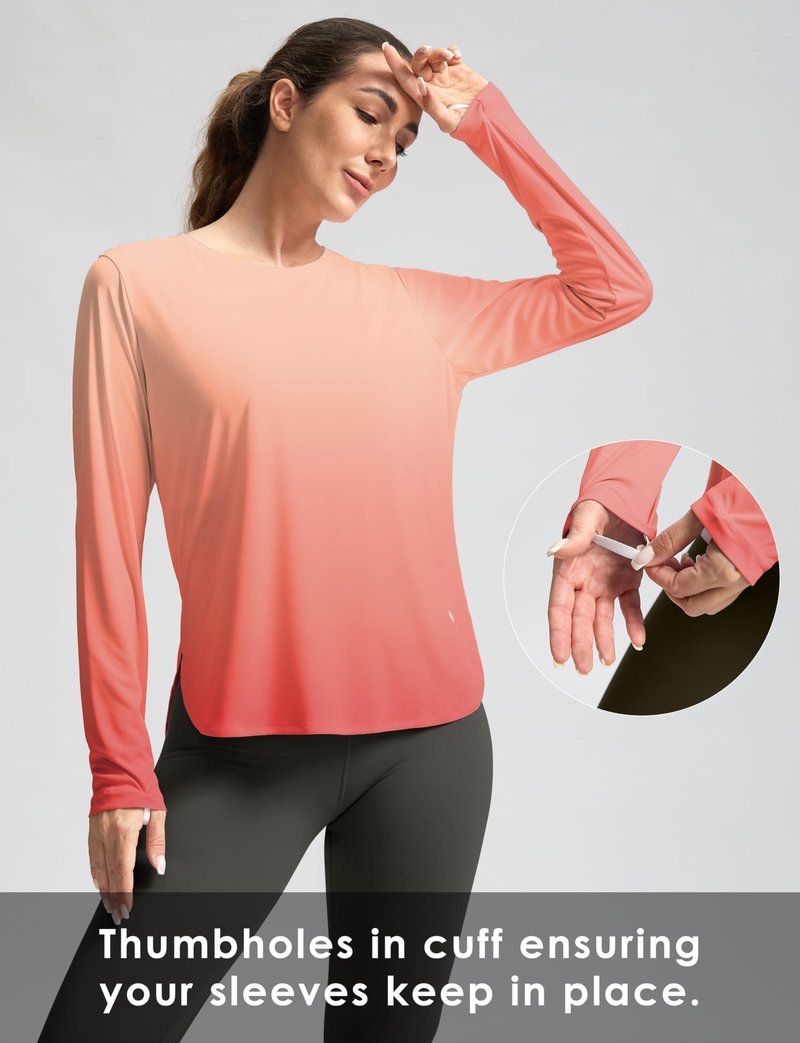 Women's Sun Shirts UPF 50+ Long Sleeve UV Protection Shirt Lightweight Quick Dry Workout Hiking Tops for Women(Orange/Red Gradient,S)