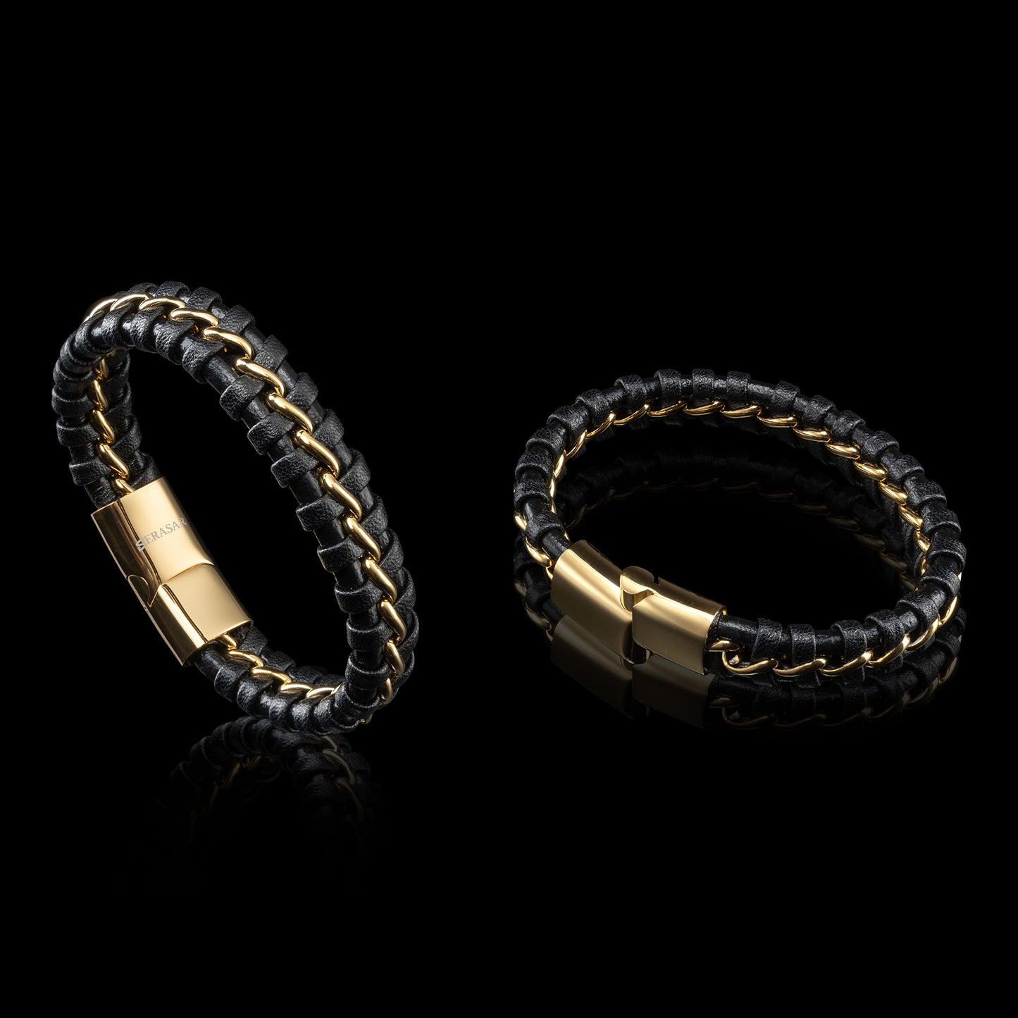 SERASAR Leather Wristbands for Mens 23cm Gold Bracelet GiftBox Genuine Cowhide Braided AdjustAble Magnetic Clasp MultiLayer Wrap Mens Bracelets Band Jewelry Magnet Accessories