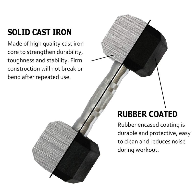 Hex Rubber Encased Dumbbells Set of 2 With Metal Handle for Exercise and Fitness (8 lb, Pair)