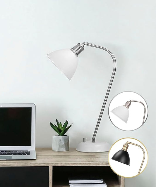 HarvestLand Halo Silver White Adjustable Desk Lamp – Reading Lamp, Pharmacy Style Metal Desk Lamp, Industrial Table Lamp with Solid Base for Bedside Table, Task Lamp Home Office