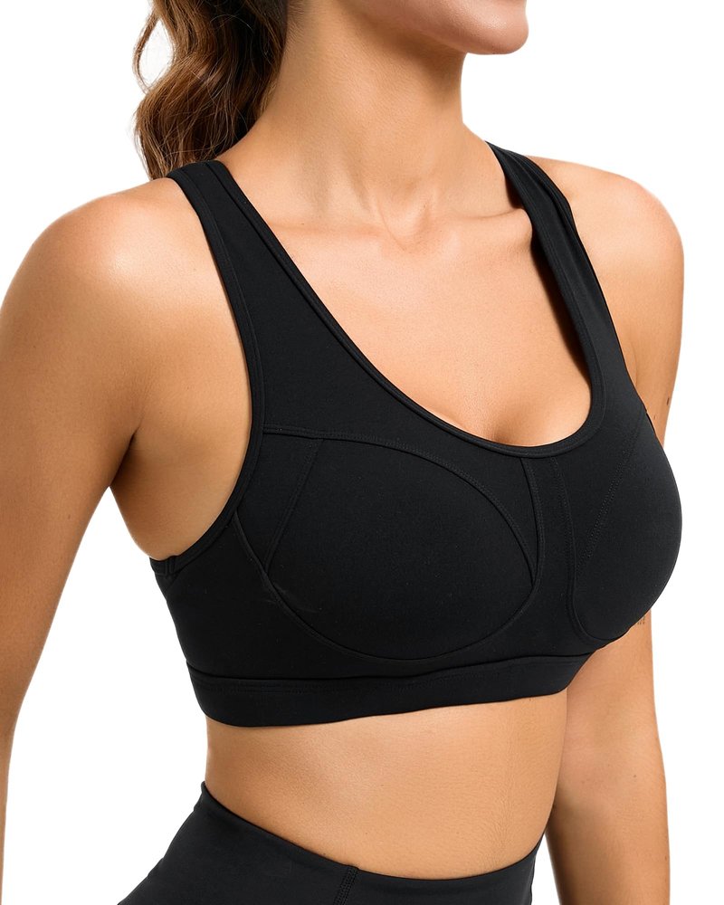 RUNNING GIRL Sports Bras for Women High Support Moulded Cup High Impact Sports Bras Racerback Workout Running Yoga Bra(WX3045 Black L)