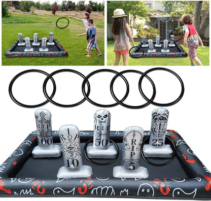 Upgraded Stability & Plastic Ring Giant Tombstone Ring Toss Games Halloween Party Game Favors for Kids Inflatable Game Halloween Party Decor Outdoor Carnival Game Classroom Indoor School Yard