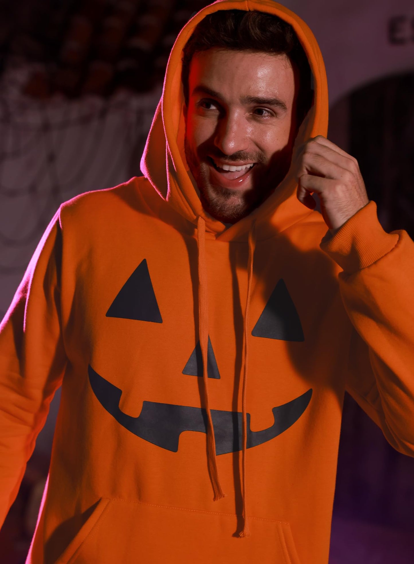 Arvilhill Men's Stylish Halloween Sweatshirt Long Sleeve Pumpkin Hoodie Jack O' Lantern Daily Costume Drawstring Orange XL