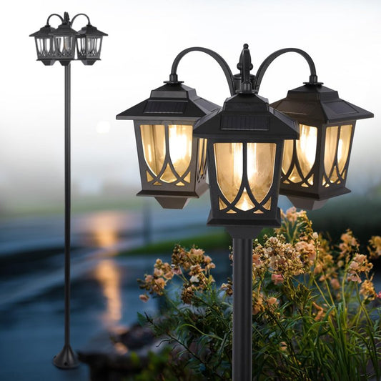 SAKSIAPRO 3-Head Solar Lamp Post Light, 73" Solar Lights Outdoor Waterproof, 60Lm 3000K Pathway Lights for Garden, Lawn, Yard