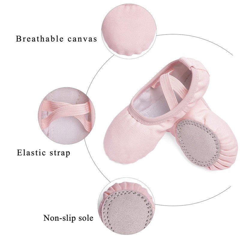 Stelle Canvas Ballet Shoes Toddler Girls Ballet Slippers No-Tie Boys Dance Shoes(Ballet Pink,6MT)