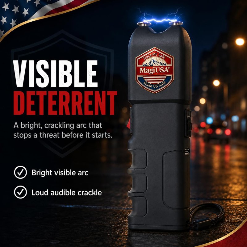 989 MagiUSA Rechargeable Stun Gun for Self Defense, LED Flashlight, Black