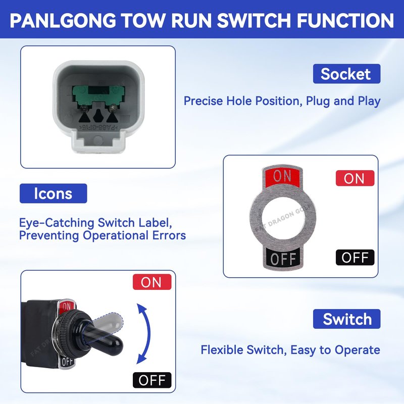 Panglong Golf Cart 48V Tow Run Switch, Include Switch and Harness, Suitable for 1995-UP 48V Club Car DS Electric Golf Cart, OEM Refer #101908101,1019081-01