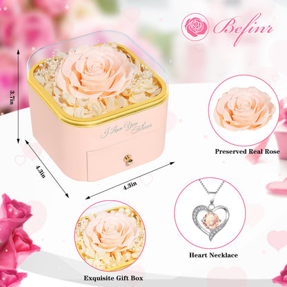 Beferr Valentines Day Gifts for Her Preserved Real Rose with Necklace Eternal Roses Forever Flowers for Delivery Prime Mothers Anniversary Birthday Gifts for Women Mom Grandma Wife Daughter Girlfriend