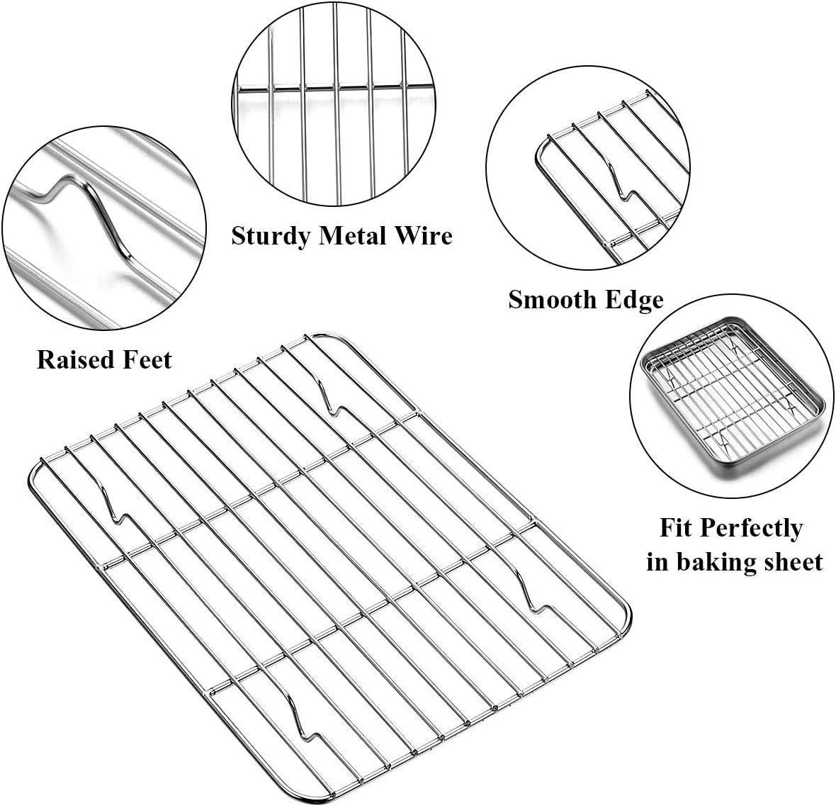 AIKKIL Baking Sheet with Rack Set [2 Sheets + 2 Racks], Stainless Steel Cookie Pan Baking Tray with Cooling Rack, Non Toxic & Heavy Duty & Easy Clean (9 x 7 x 1 inch)