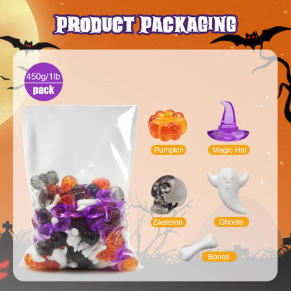 LYFJXX Halloween Vase Filler, Mini Acrylic Pumpkin Ghost Skull Skeleton Witch Hats for Halloween Party Centerpieces Table Scatters 1pound