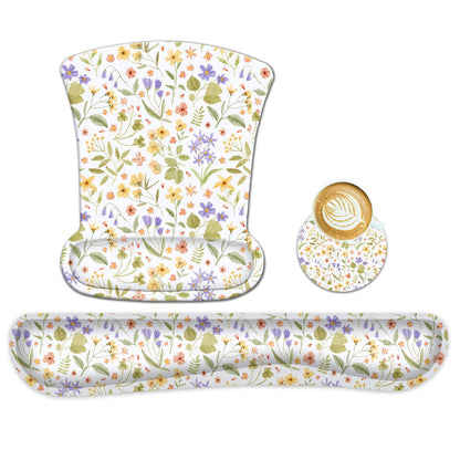 AUPET Mouse Pad Keyboard Wrist Rest Set,Ergonomic Memory Foam Mouse Pads Wrist Support Set,Non-Slip Base, Smooth Surface, Pain Relief for Gaming,Office (Pressed Flower Art)