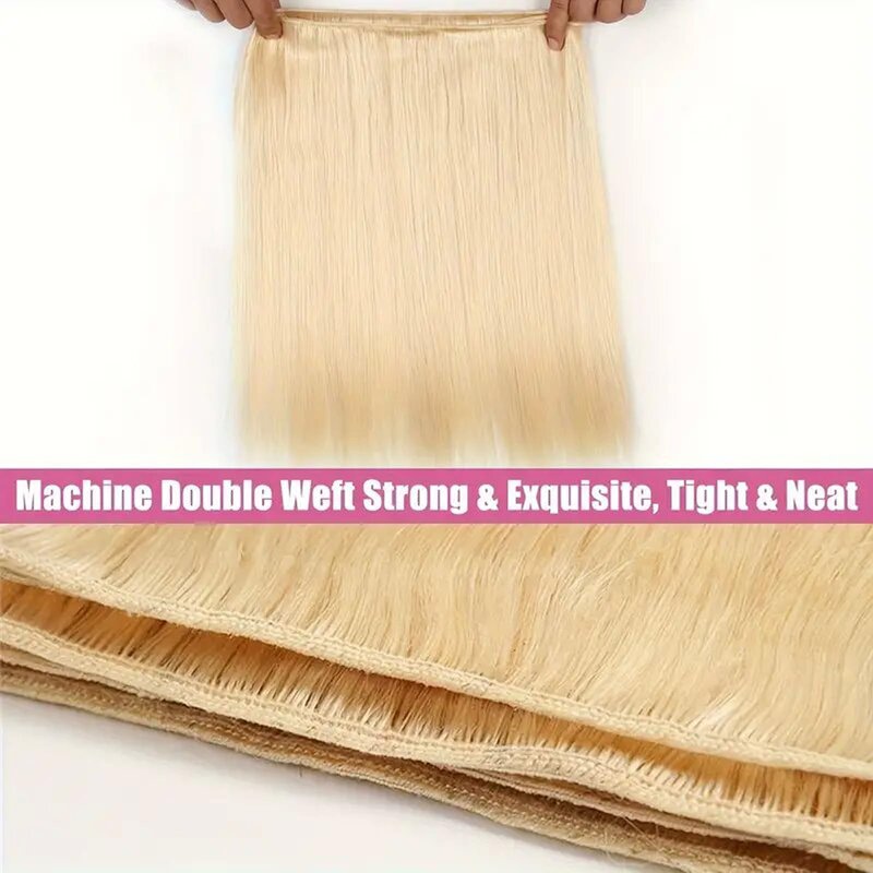 613 Bundles Human Hair Extensions 100g/Bundle 613 Color Real Human Hair Extensions For Women Light Blonde Color Human Hair Bundles 2-3set Can Be Full Head (Straight Hair, 18 Inch)
