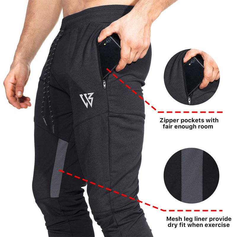 ZENWILL Mens Tapered Workout Running Pants,Gym Jogger Training Sweatpants Slim Fit with Zip Pockets (X-Large, Black)