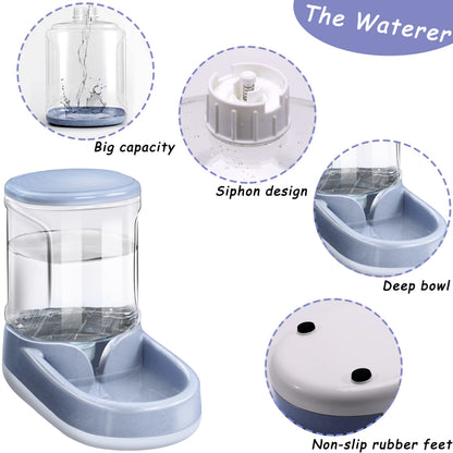 Lucky-M Pets Automatic Feeder and Waterer Set,Dogs Cats Food Feeder and Water Dispenser 3.8L,2 in 1 Cat Food Water Dispensers for Small Medium Big Pets