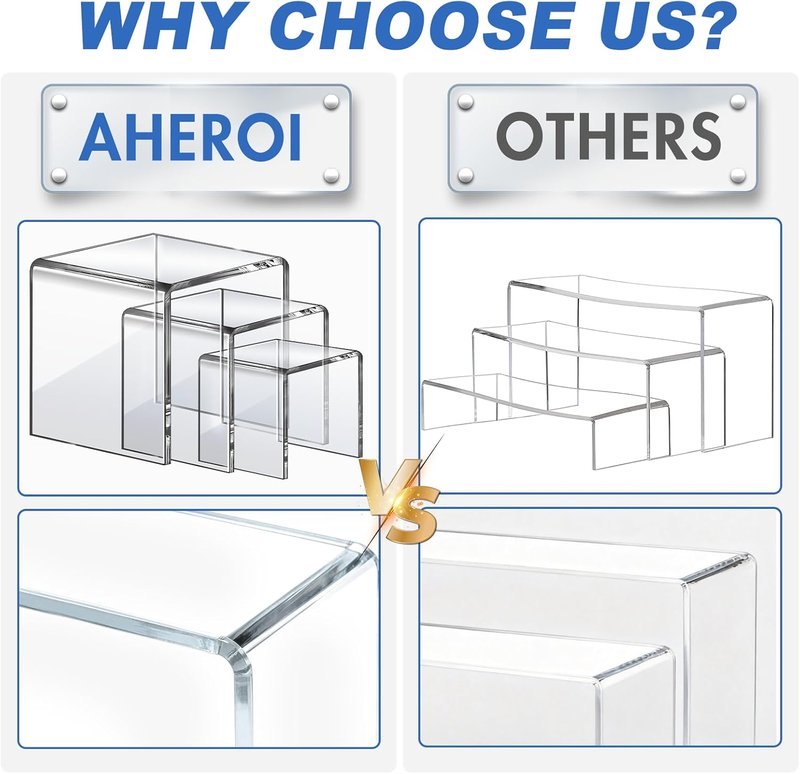 Aheroi Acrylic Display Risers - 6 Pcs Set of Square Stands for Figures & Cupcakes | 3", 4", 5" Sizes