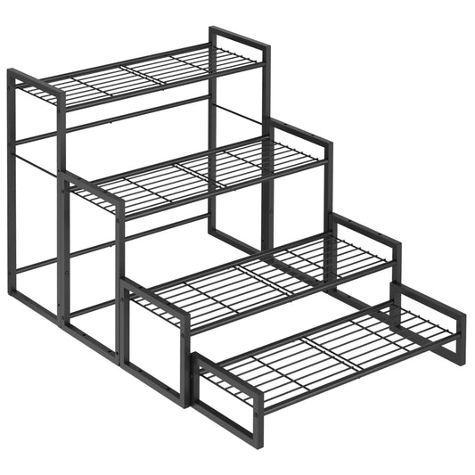 VyGrow Plant Stand, 4 Tier Widened Stackable Tiered Plant Stand, Upgraded Scalable Heavy Duty Tall Plant Shelf for Indoor Outdoor, Garden, Display Shelves, Flower Pot Holder, Black
