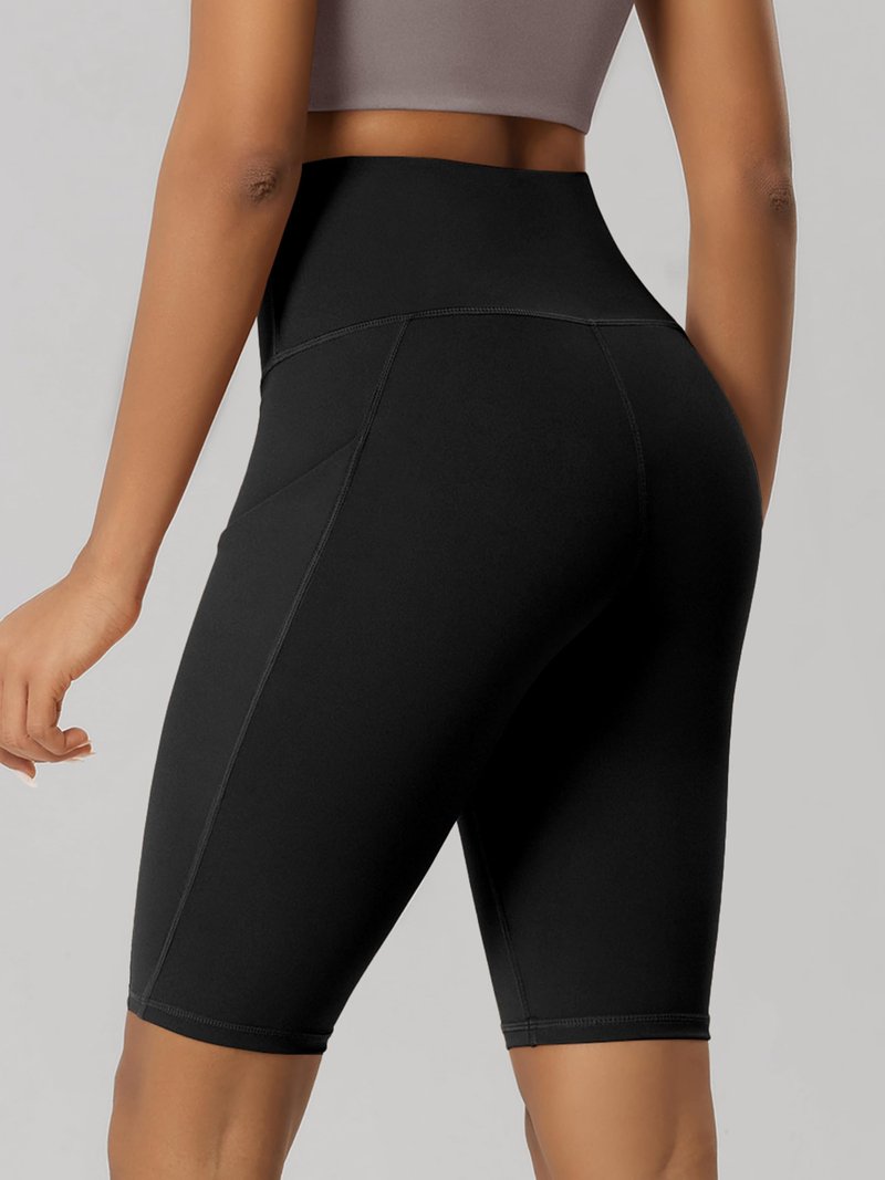 ODODOS 10" Tummy Control Biker Shorts for Women with Pockets High Waist Athletic Workout Yoga Shorts, Black, Large