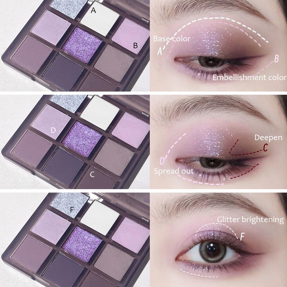 ORANOT 9Colors Eye Shadow Palettes Makeup,Dark Purple Plum Lavender Mauve Black Smoky Eyeshadow Palette for Older Women Natural Powde Eye Shadows Waterproof Long Lasting Naturing-Looking