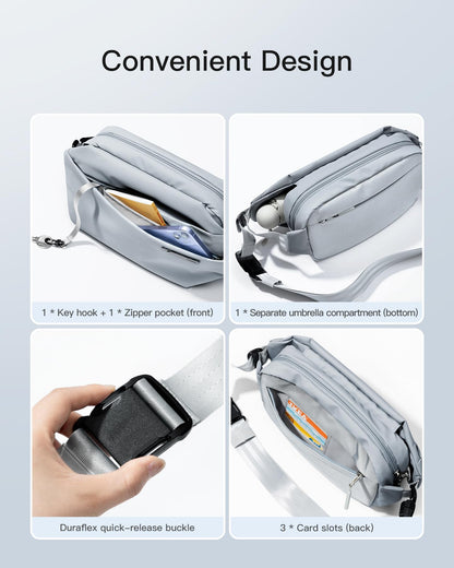 Inateck Sling Bag X, Multi-pocket Crossbody Shoulder Chest Bag with Adjustable Shoulder Strap, Water-resistant Waist Fanny Pack for Men, Women, Travel, Daily Use, Cycling, Hiking, Black, Large