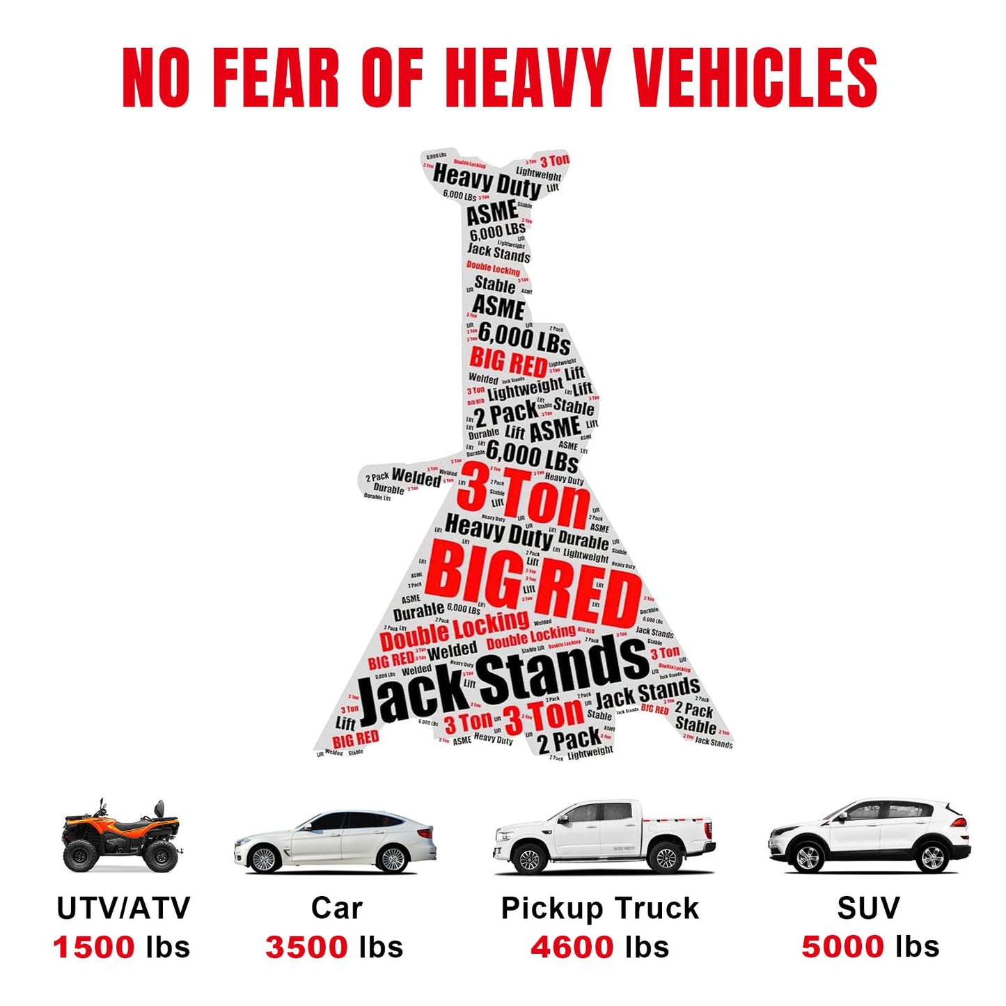 BIG RED T43202 Torin Heavy Duty Steel Jack Stands: 3 Ton (6,000 lb) Capacity Car Lifting Stand,1 Pair (Not Suitable for SUV,Truck)