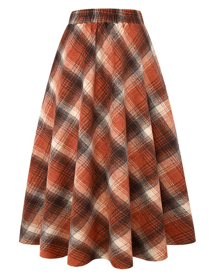 Orange Skirt for Women Fall Winter Outfits Halloween Clothes for Women Pumpkin Dress Maxi Long Plaid Skirts 2025 (Medium, Long Orange)