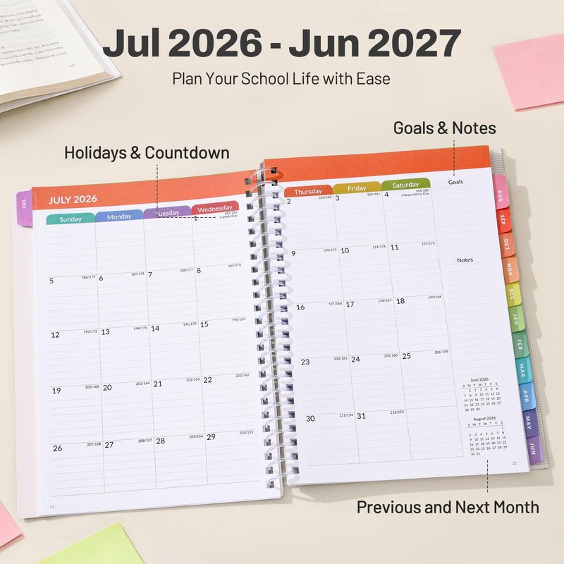 Student Planner 2026-2027, SUNEE Academic Weekly & Monthly Plan Book, Jul. 2026 - Jun. 2027, 6.5"×8.3" Middle & High School Planner, Lesson Plan Book with Week's Goals, Bookmark, Tabs, Mint Green