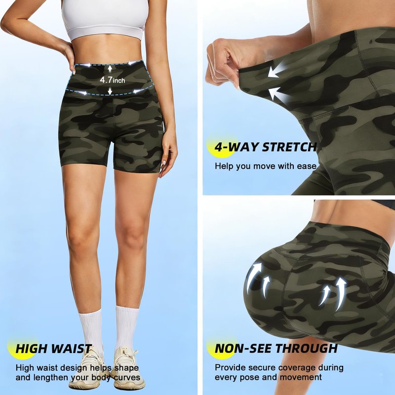 FULLSOFT High Waisted Biker Shorts for Women-5" Tummy Control Fitness Athletic Workout Running Yoga Gym Basketball Sports Work Out Recreation Hiking Daily Shorts Gifts(Camouflage 2X-Large-3X-Large)
