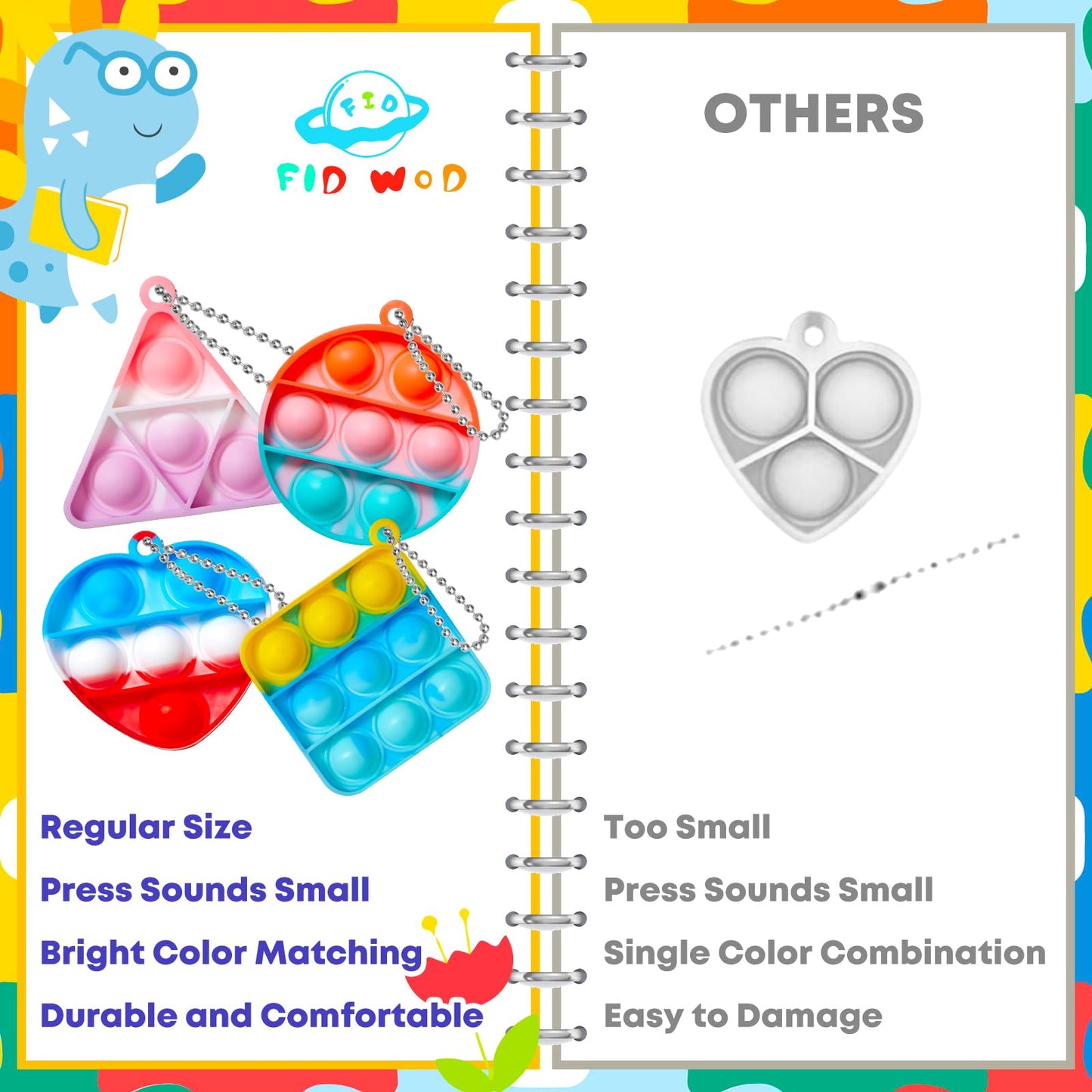 FIDWOD 32PCS Party Favors for Kids: Mini Pop Keychain Toys Pack - Bubble Sensory Stocking Stuffers for Boys & Girls - Stress Relief Classroom Supplies Prizes Gifts- Birthday Goodie Bags Box