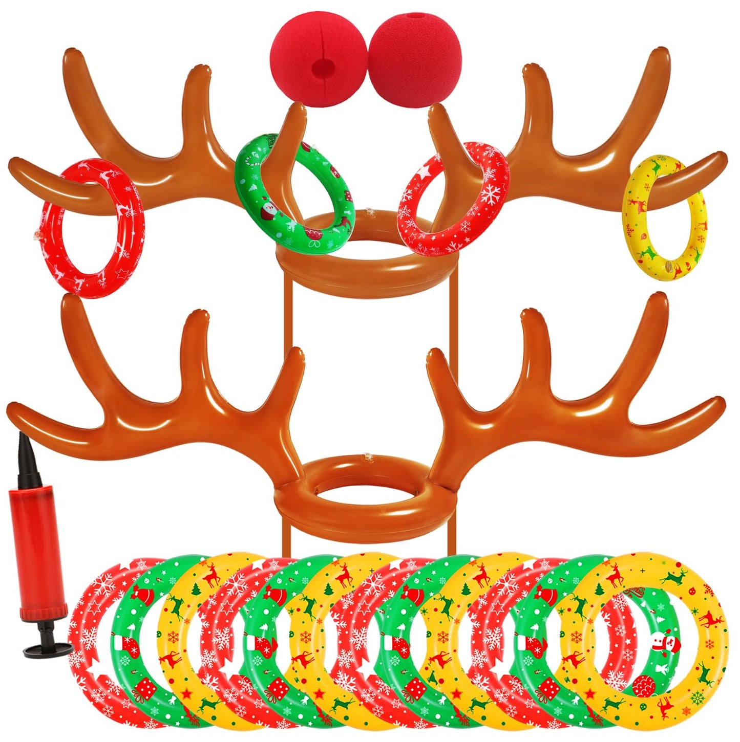 Christmas Inflatable Reindeer Antler Ring Toss Game 2 Sets, 2024 Christmas Games Party Supplies for Family Party (2 Antlers 12 Rings)