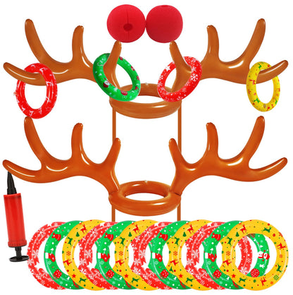 Christmas Inflatable Reindeer Antler Ring Toss Game 2 Sets, 2024 Christmas Games Party Supplies for Family Party (2 Antlers 12 Rings)