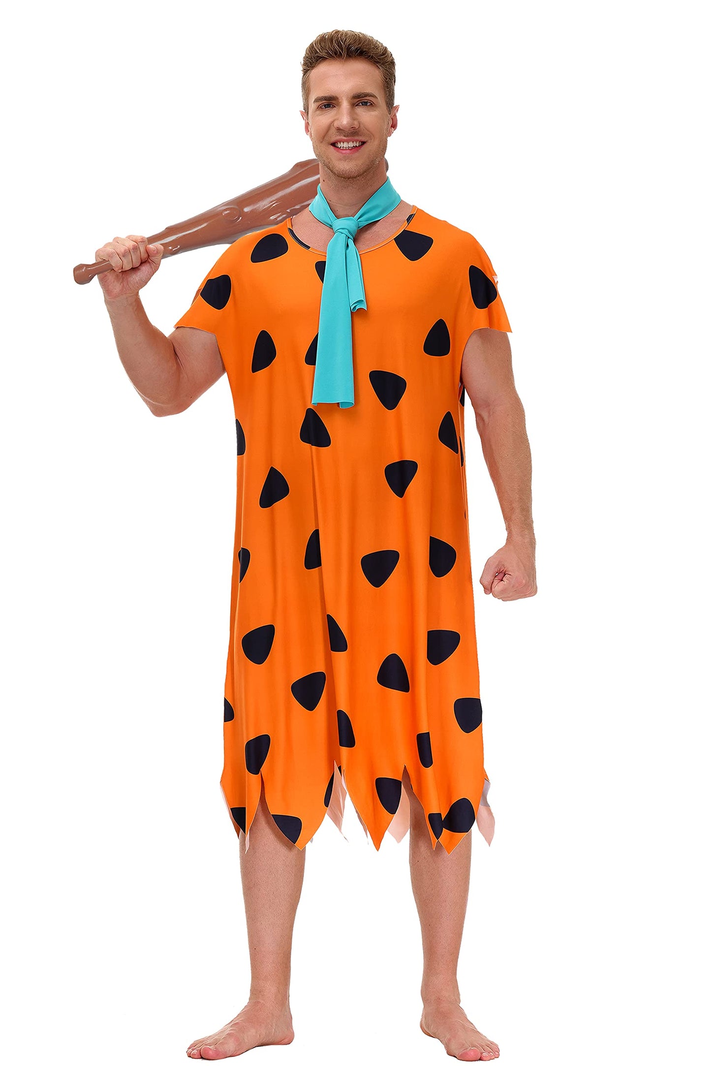 Mens Caveman Family Costume Halloween Cosplay Adult Couple Matching Party Outfit Orange Tunic XL
