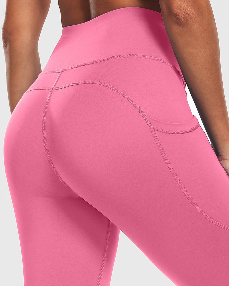 CADMUS High Waisted Workout Legging Capri for Women Athletic Yoga Pants with Two Side Pockets, 1153, Pink, S