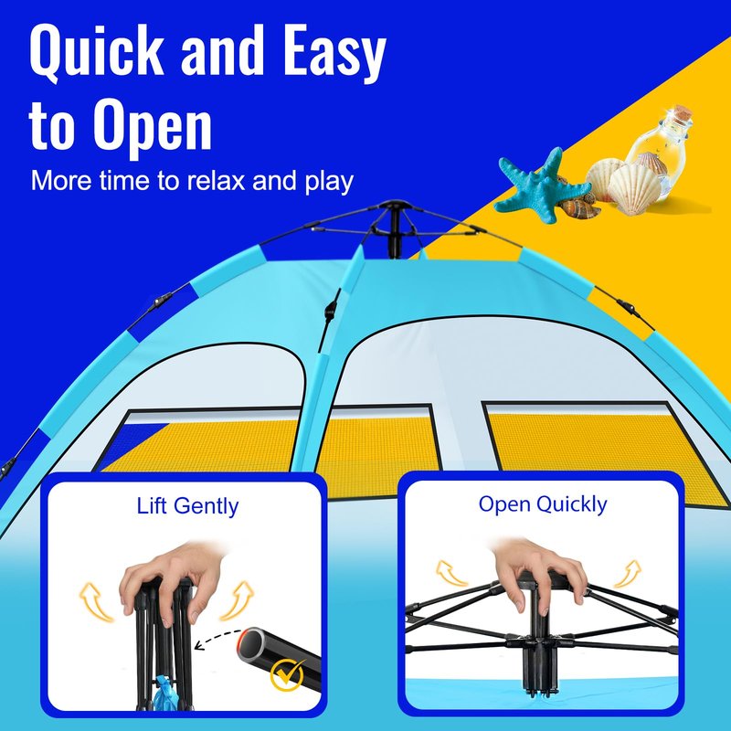 Pop Up Beach Tent Sun Shelter – Easy Set up in 3S Instant, Tents for 4/5 Person Beach Umbrella Sun Shelter Shade, UV 50+ Protection, Wind Resistant, Lightweight Portable Baby Tents Shade for Family
