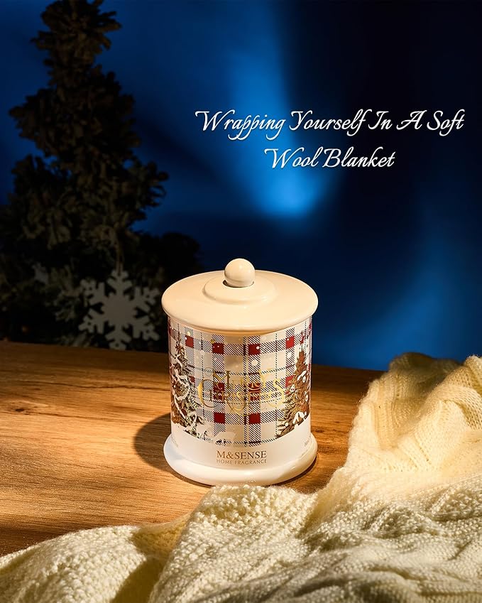 M&SENSE Christmas Candles Warm Sweater Scented, 12.7oz 75 Hours Slow Burn, Organic Soy Wax Double Wick, Non Toxic Aromatherapy Jar Candles for Stress Relief, Cozy Winter Holiday Candles for Home