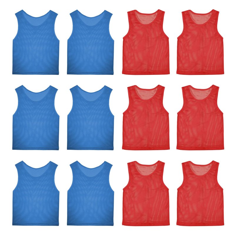 12 Pack Pinnies Team Practice Vests for Child Youth Teen Adult, Mesh Scrimmage Jersey for Soccer Football Basketball (6 X Red + 6 X Blue, Child/5-10 Years Old)