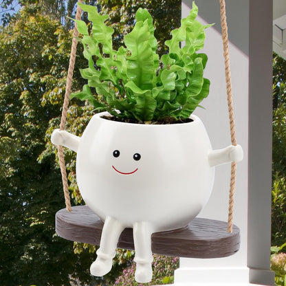 CEOJPA Small Swing Smiley Face Hanging Planter Pot for Indoor Outdoor Plants, Cute Swinging Plant Pot, Hanging Flower Pots, Face Planter Pot Head, Resin Succulent Planter, Birthday Gifts