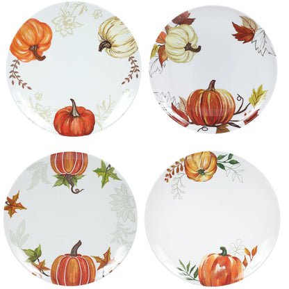 Webbylee 10 Inch Fall Pumpkin Plates for Thanksgiving, Set of 4 Durable Melamine Dinner Plates, Heavy Duty Dishwasher Safe & Shatter-Resistant Autumn Tableware for Holiday Parties