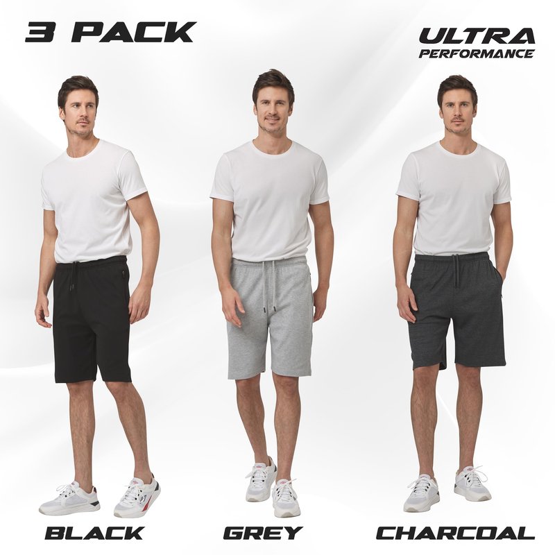 Ultra Performance 3 Pack Mens Shorts Casual Men's Athletic Short Workout Gym Shorts for Men with Zipper Pockets, Small - 5X