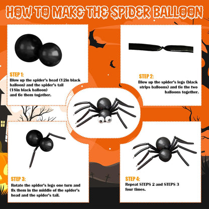 Halloween Balloon Garland Arch Kit with Big Spider DIY Balloons, 131 Pcs Black Orange Lime Green Purple Confetti Latex Balloons Arch with 3D Bats & Spider Web for Halloween Party Decorations Supplies