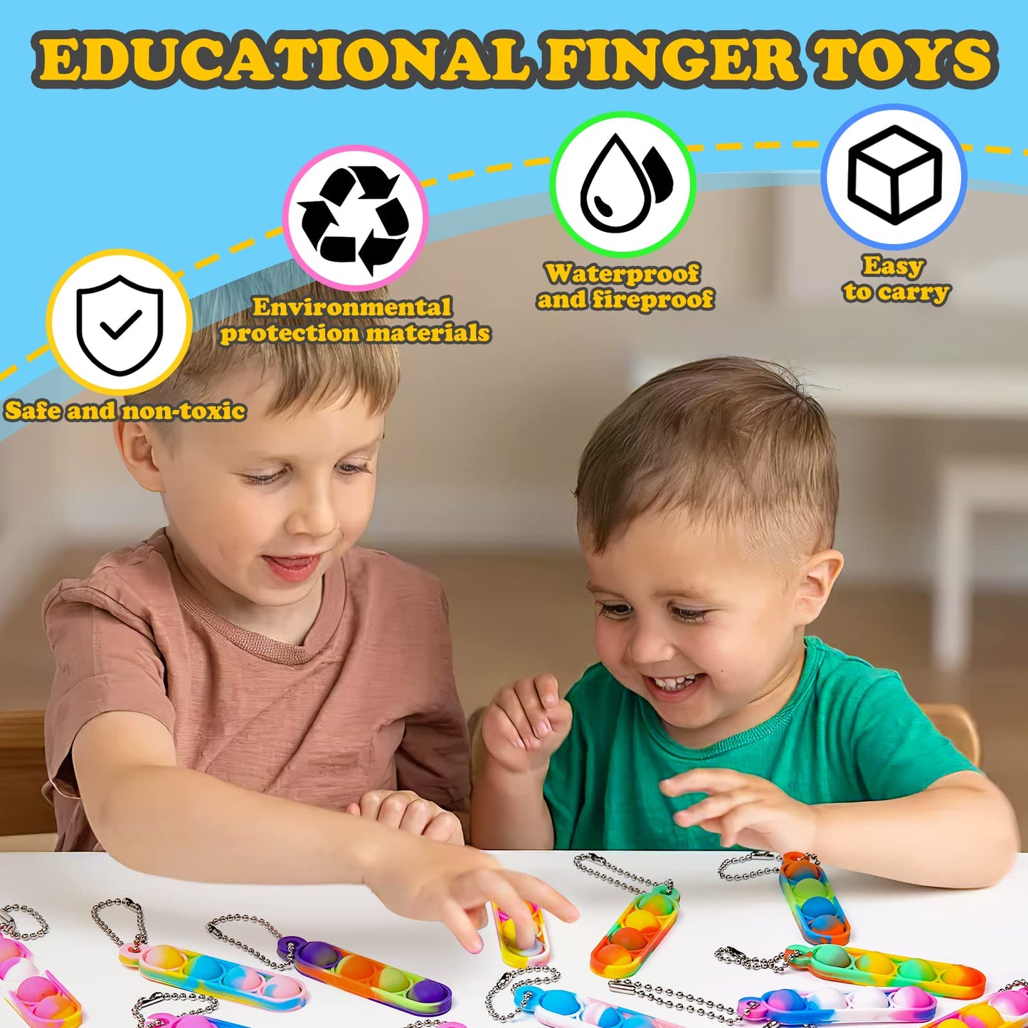 46Pcs Pop Keyring It Fidget Toys Pack Party Bag Fillers for Kids, Poppet Keyring Christmas Eve Box Stocking Fillers Game Prizes Kids Valentines Birthday Party Favour Gifts Sensory Toys for Girls Boys