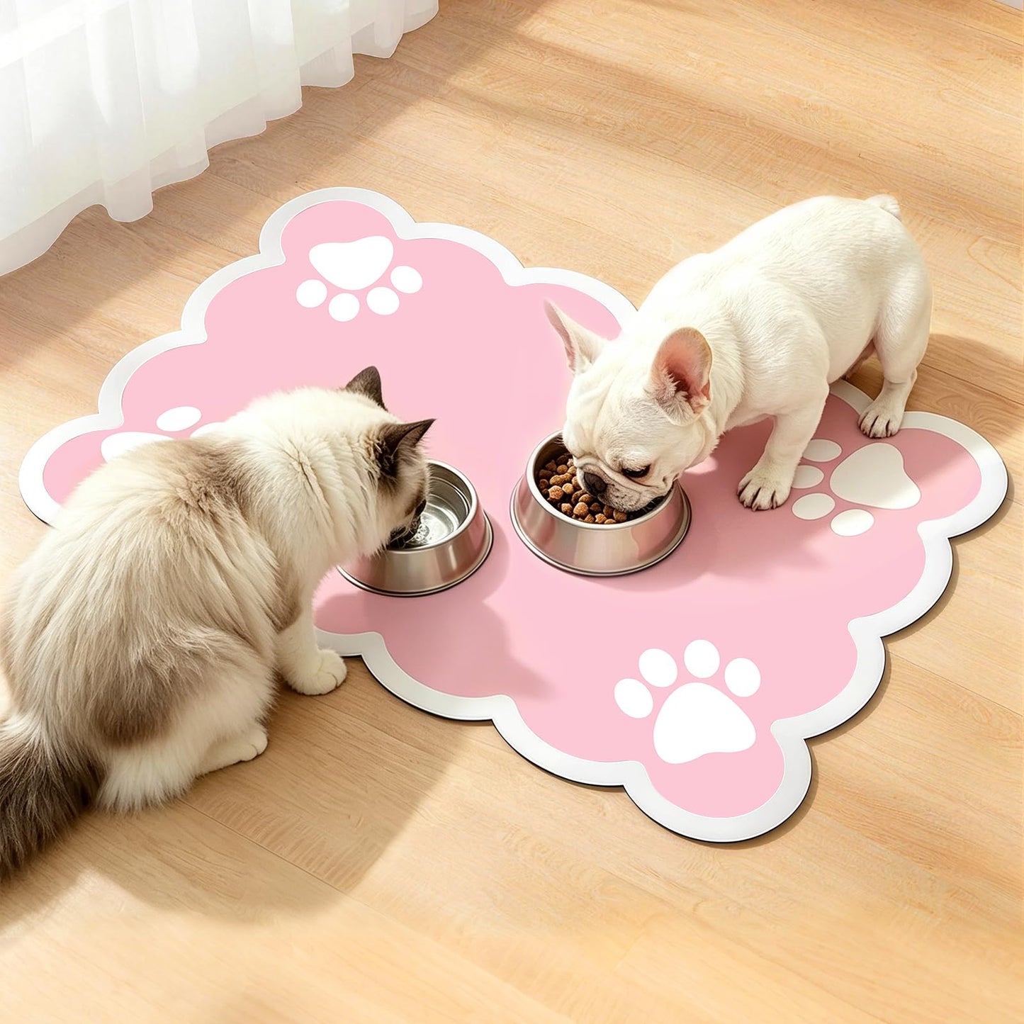 19×14in Cuttable Mat for Dog Bowls - Water Absorbent Mat for Dog Bowls with Rubber Non-Slip Backing, Quick Dry Dog Food Mat, No Stains & 3.5mm Thick Mat for Pet Food Bowls, Pink