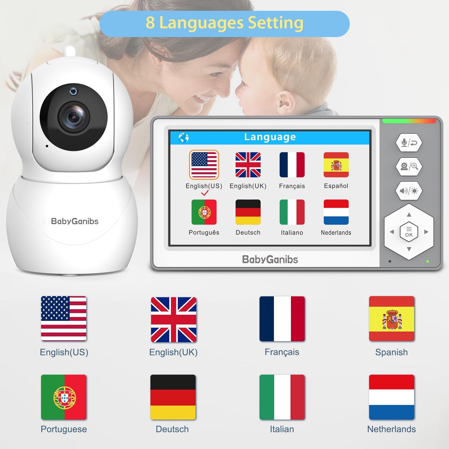 Baby Ganibs Baby Monitor with Camera and Audio, 4.3'' Video Baby Monitor with 1000ft Long Range and 30-Hour Battery, No WiFi,Night Vision, ECO Mode, 2-Way Talk