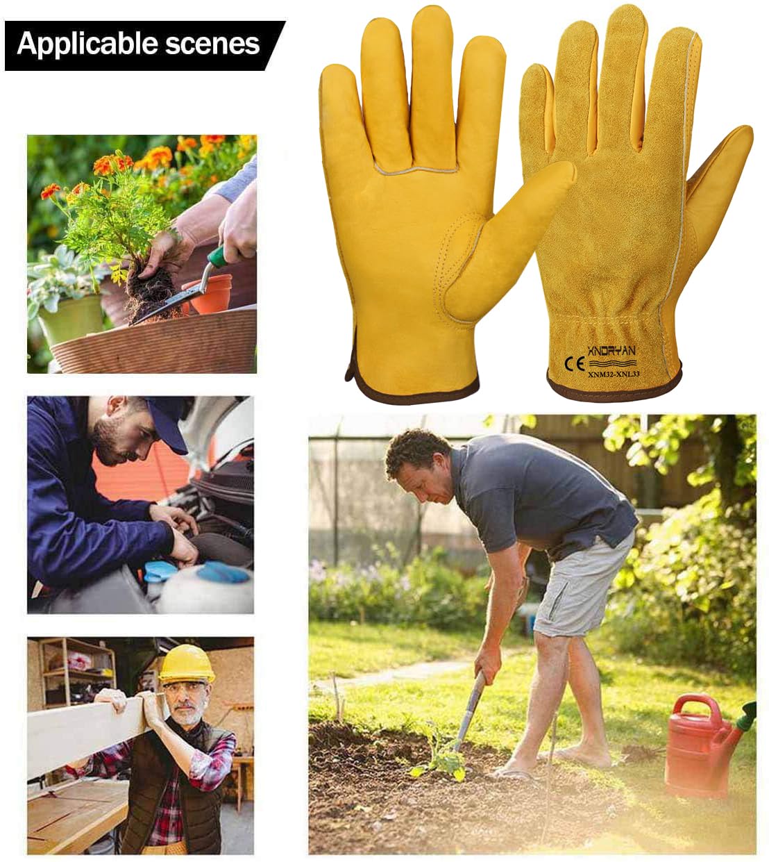 Xndryan 2 Pairs Gardening Gloves for Men Women, Heavy Duty Gardening Gloves Thorn Proof Garden Gloves Leather Work Gloves for Yard, Garden, Mechanic, Welding(XL)