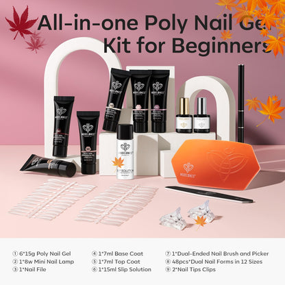 modelones Poly Gel Nail Kit 6 Colors with 8 W Nail Lamp Extension Gel Kit Jelly Milky White Pink Nude Complete Tools Beginner Thickening Solutions DIY at Home for Women