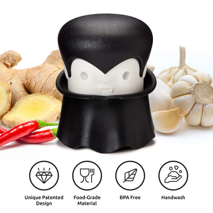 OTOTO Gracula Garlic Crusher, Garlic Peeler, Also for Ginger, Nuts, Chili, Herbs - Twist Top Mincer & Easy Squeeze Manual Press Peeler, Goth Gifts