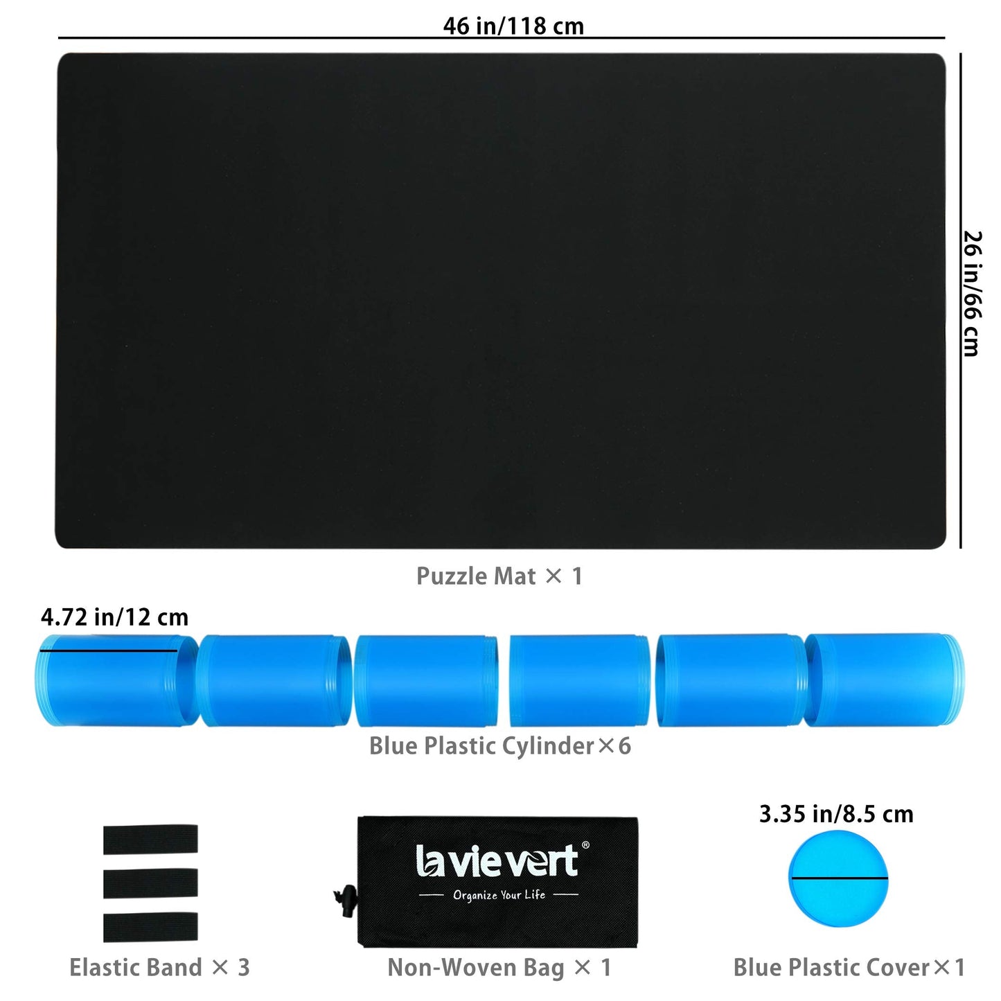 LAVIEVERT 2-in-1 Reversible Jigsaw Puzzle Mat, 2mm Thick Neoprene Puzzle Mat Roll Up, Portable Puzzle Board Holder Saver with Storage Bag & Plastic Cylinder Up to 1500 Pieces - Black & Khaki